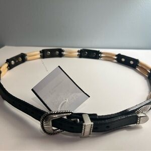 Black leather & buffalo bone hat Belt & Silver Buckle. Western. for cowboy hat